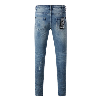 Edgy Blue Denim with Distressed Rip Accents 3007