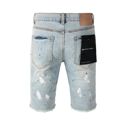 New Jeans Men Personality Fashion Splash-Ink Vintage Jean Shorts 5006