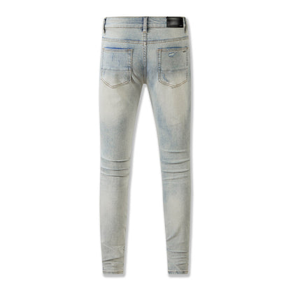 Vintage Washed Distressed Jeans with a Classic Ripped Design 8601