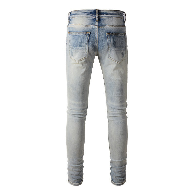 SoldOut European and American Street Tide Ripped Patch Jeans High Street Tide Slim Pants Denim