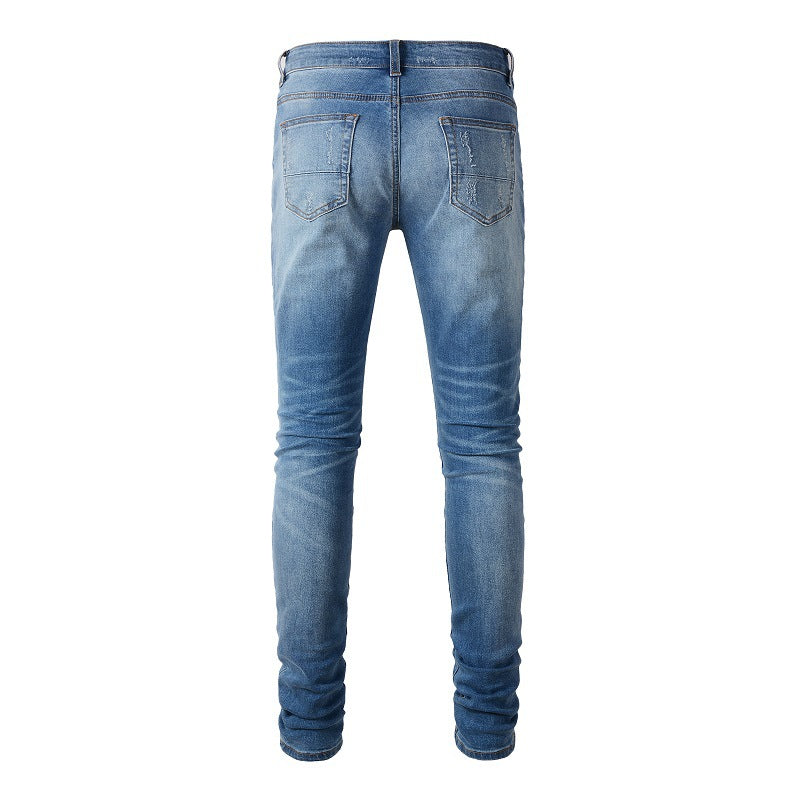 High Street Jeans Trendy Men's Ripped Patch Beggar Jeans Korean Version #6513