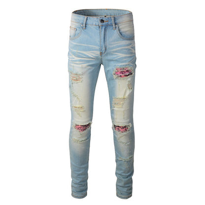 589 High Street Ripped Jeans Vintage Ripped Patch Slim-Fit Pants Jeans