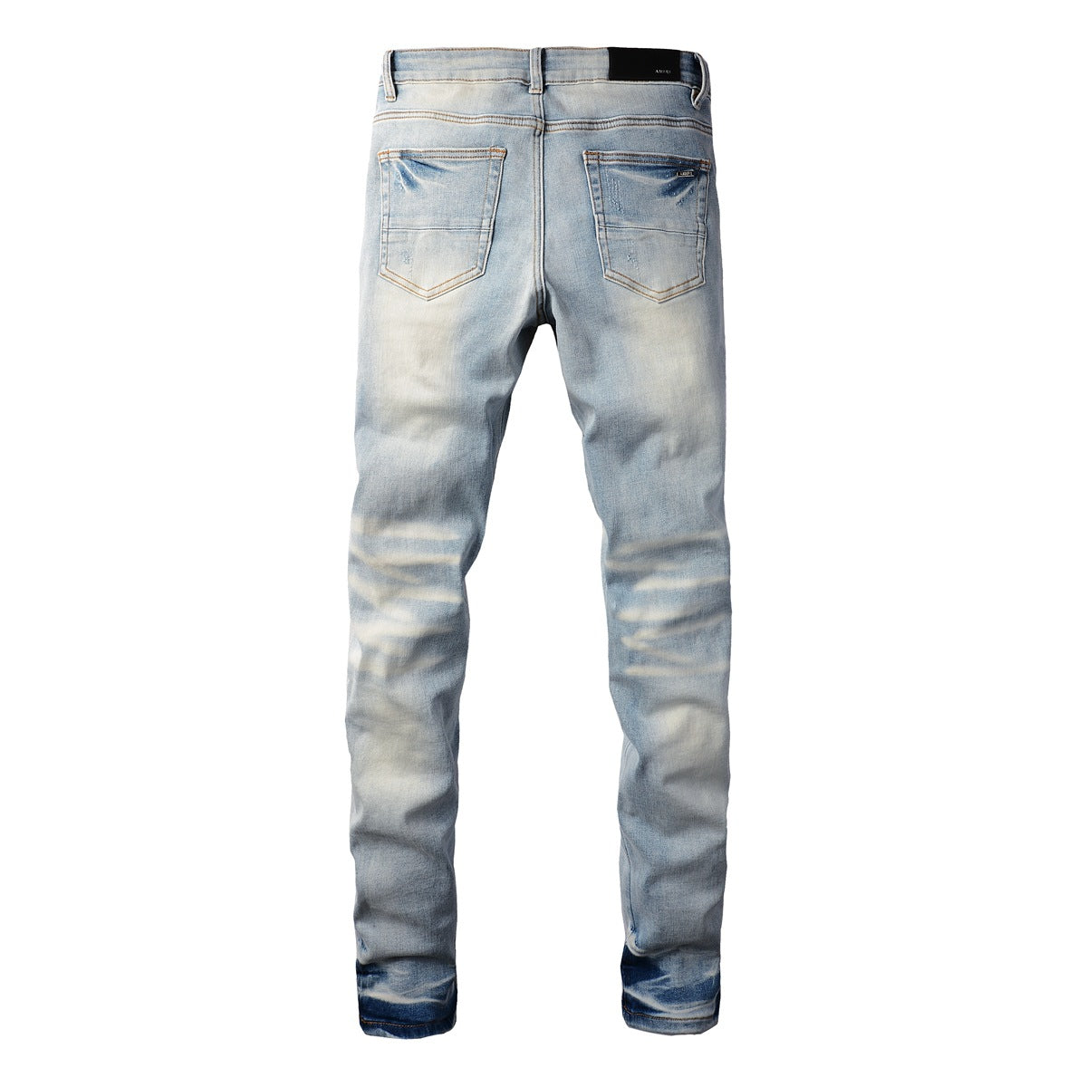 Mens Punk Slim Stretch Distressed Jeans With Ripped Knee Patch Blue Pants 848