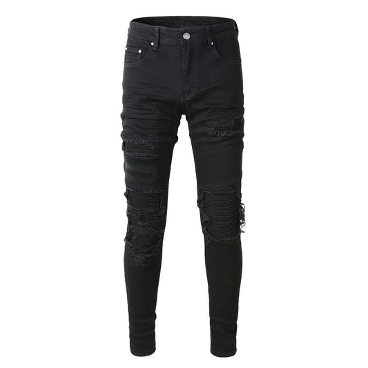 569 Street Fashion Ripped Patch Stretch Slim High Street Jeans