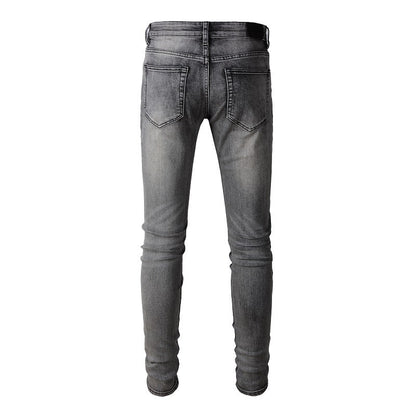 1319 European and American Trendy High Street Jeans Dark Gray Men's Slim-fitting Small footed Jeans