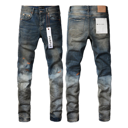 Mens Purple Ripped Jeans Skinny Slim Fit Denim Pants Designer Flared Jeans for Men 9009