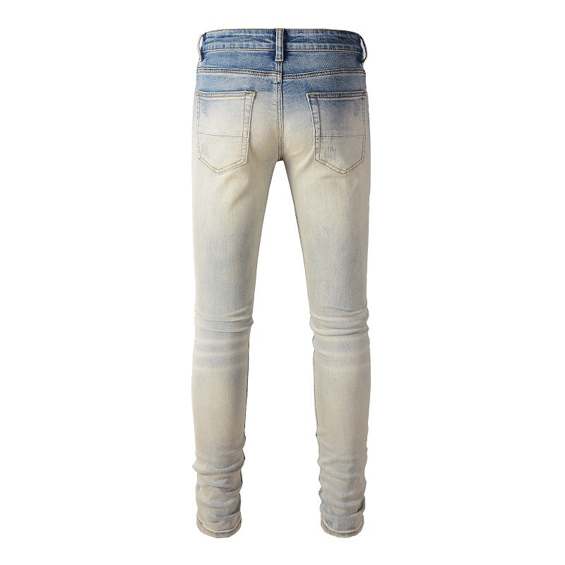 887 European and American Street Tide Ripped Patch Jeans High Street Tide Slim-fit Pants Jeans