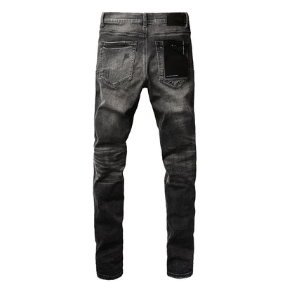 Black Distressed Jeans 9079 Long Pants with Stylish Rips and Tears