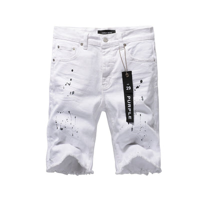 The New Jeans Mens Personality Trend Fashion Hole White Jean Shorts 5021