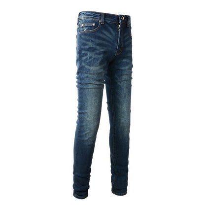 (894 6601) European and American Trendy Brand High Street Jeans Blue Men's Jeans Korean Version