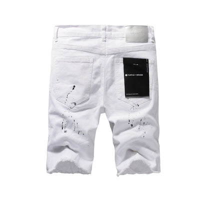 The New Jeans Mens Personality Trend Fashion Hole White Jean Shorts 5021