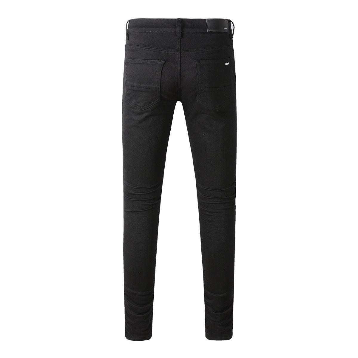 Slim Fit Black Stretch Jeans with Versatile Design and Faux Leather Panels 8607