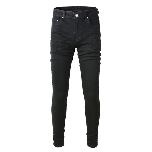 High Street Black Trousers Crumpled Jeans Stretch Men's Slim-Fit Small Foot Jeans 800