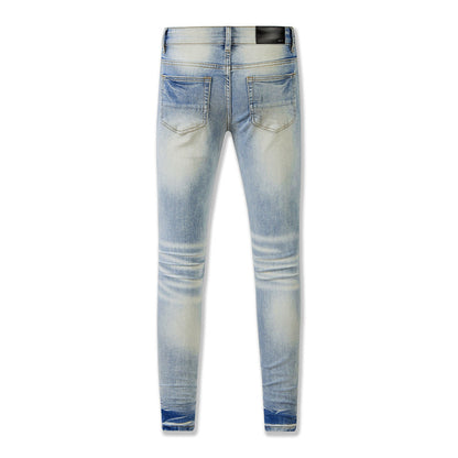 Retro Style Washed Jeans (8807-848) Featuring a Distressed Look and Bold Rips