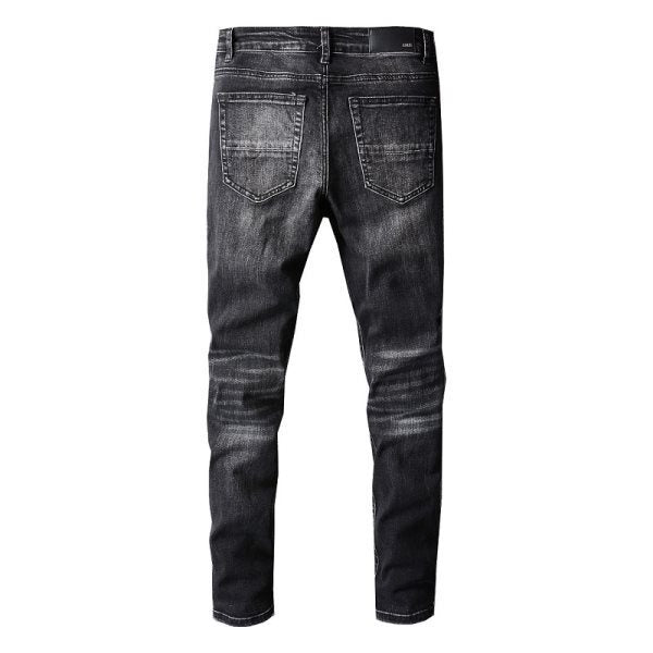 Men's Slim Fit Black Jeans 698 with Comfortable Stretch and Patchwork Details