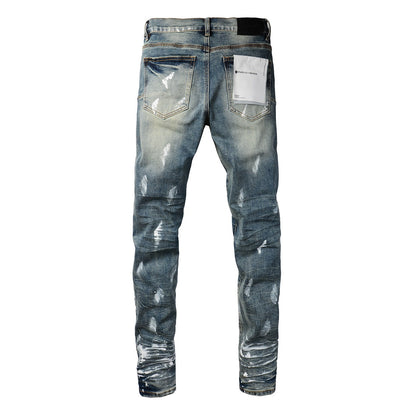 Fashion Men Black Jeans Distressed Hole Unique Personality 9060