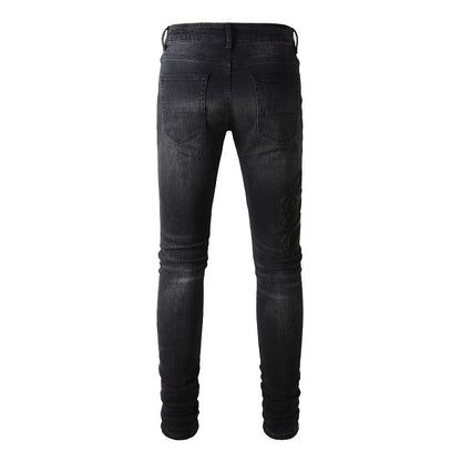 European and American Street Tide Embroidery Splicing Jeans High Street Trendy Men Stretch Slim Jeans #1312