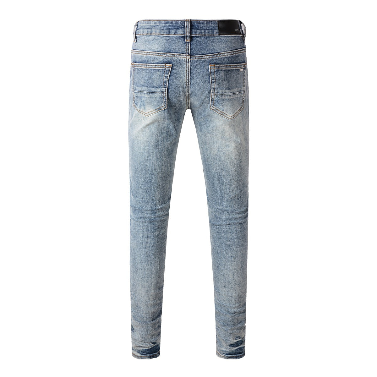 Fashionable Slim Fit Denim with a Washed Effect and Blue Rhinestone Embellishments 8835