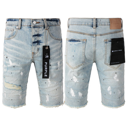 New Jeans Men Personality Fashion Splash-Ink Vintage Jean Shorts 5006