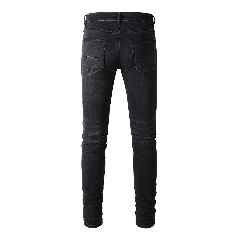 891 Slim Fit Stretch Black Washed Jeans with Versatile Faux Leather Accents