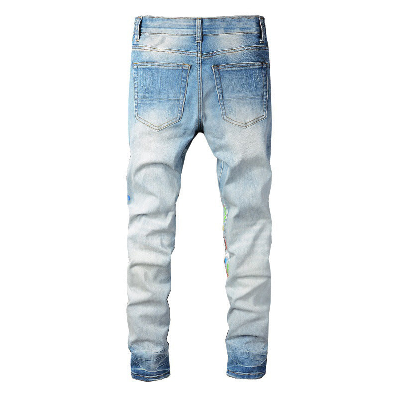 827 High Street Jeans Ripped Spray Paint Colorful Jeans Trendy Slim Fit Pants