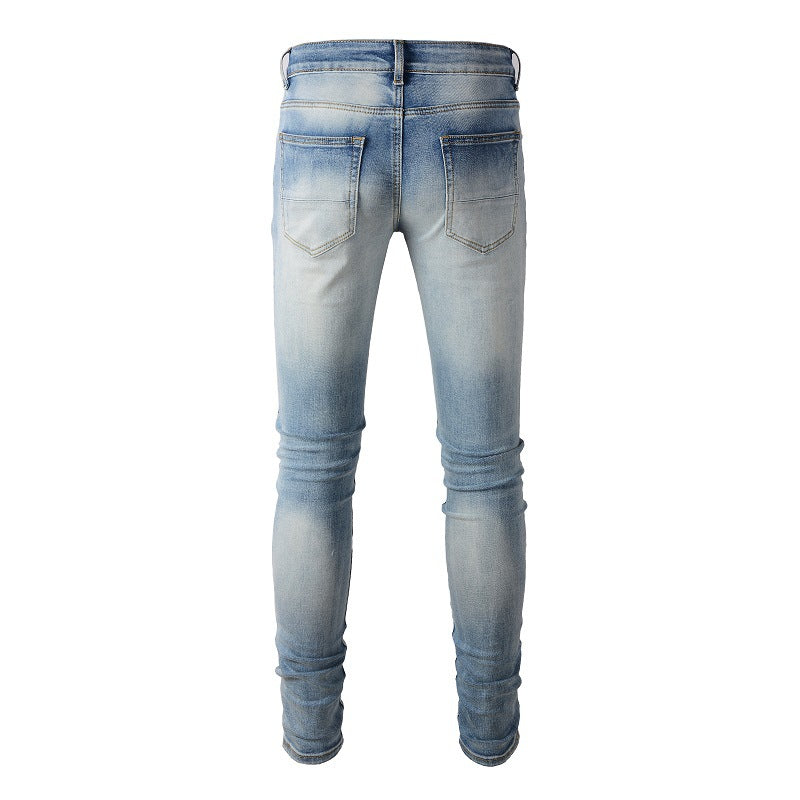 1308 European and American High Street Jeans, Hot Drilling, Ripped, Slim and Thin Jeans