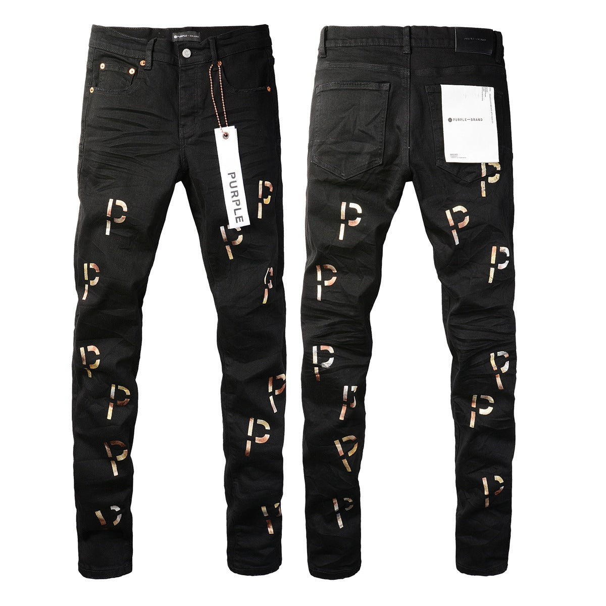 New Black Letter Printing Vintage Personality Fashion Ripped Jeans 9008