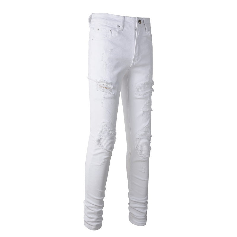 High Street Slim-fit Trendy Men's Jeans Ripped Patch Trendy Brand Pants Casual Pants #897