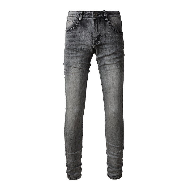 1319 European and American Trendy High Street Jeans Dark Gray Men's Slim-fitting Small footed Jeans