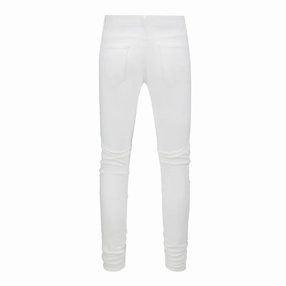 Men's Tight Fit White Jeans with Rhinestone and Patchwork for Street Style 625