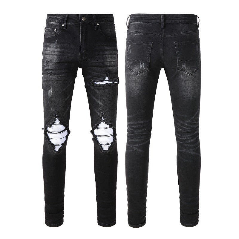 Classic Retro Washing Water Ripped Denim Men and Women The Same Style, Men's Stacking Denim Casual 1343