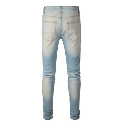 589 High Street Ripped Jeans Vintage Ripped Patch Slim-Fit Pants Jeans