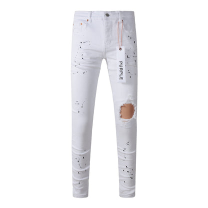 White Ink Spot Vintage Personality Fashion Ripped Jeans 9021