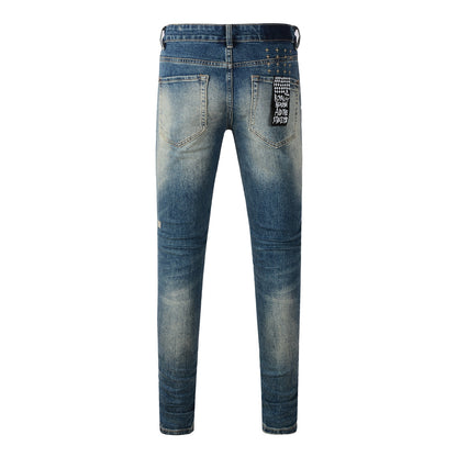 Classic Blue Ripped Knee Skinny Jeans 3018