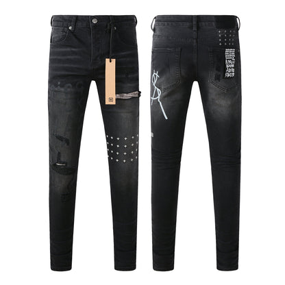 Slim Fit Black Denim with Distressed Details 3015